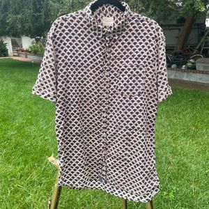 JACHS New York Mens Red White and blue scale button-down short sleeve shirt size